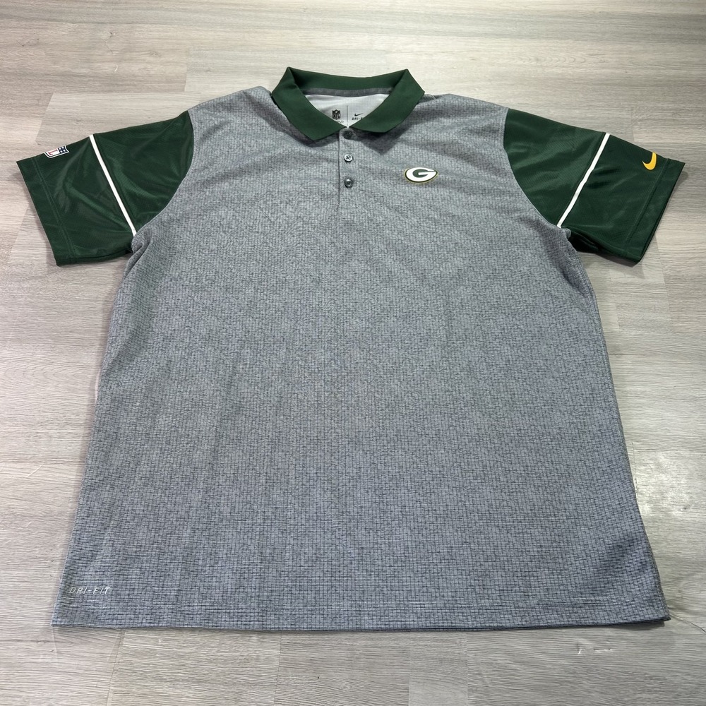 Nike Green Bay Packers Polo Shirt Mens XL Gray NFL Football Dri Fit On Field